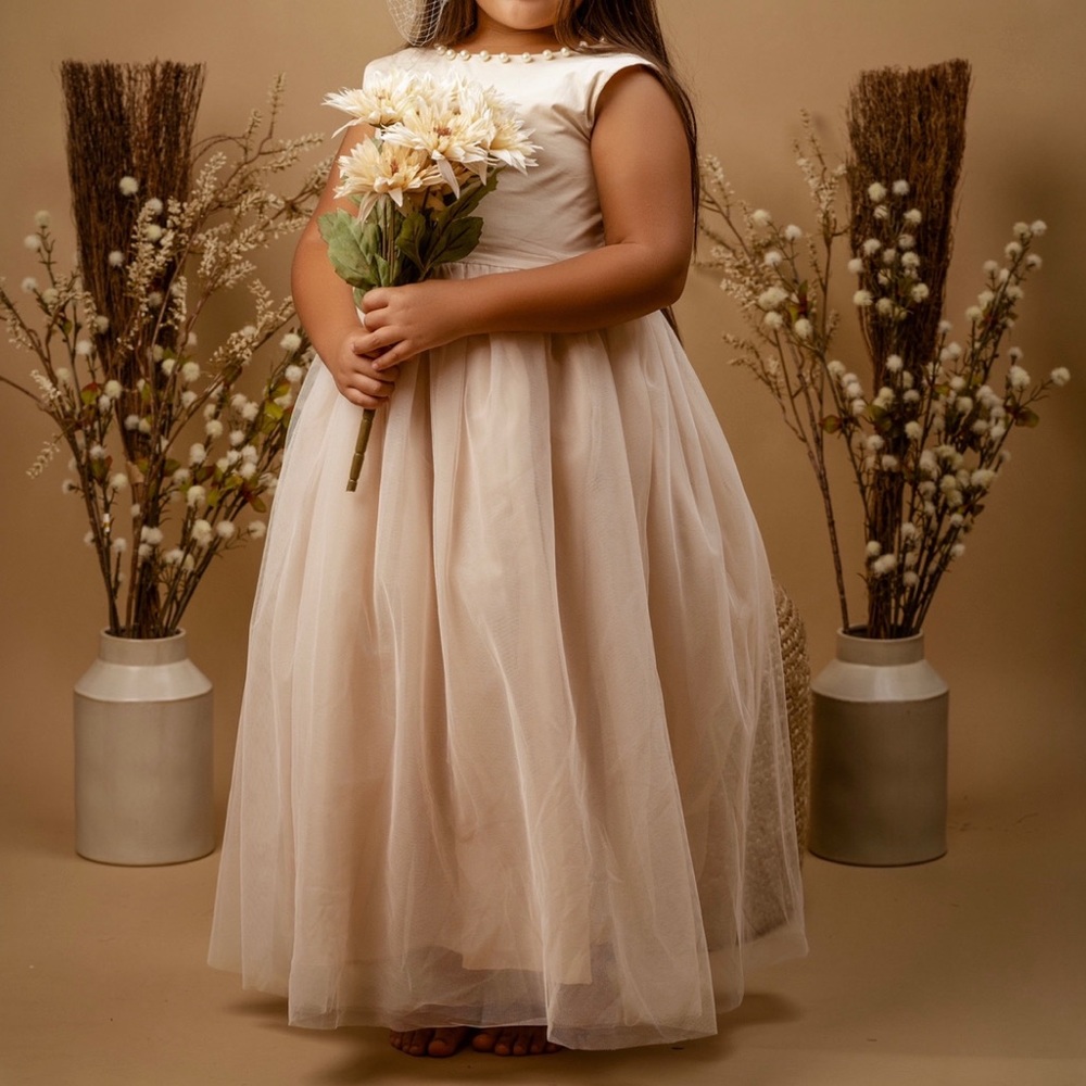 Girls Cream Tulle Formal Dress - Elegant Flower Girl Gown